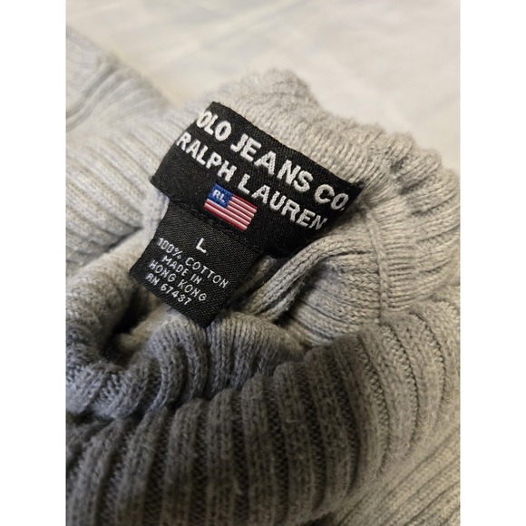 Vintage Polo Jeans Co. Ralph Lauren Women Large Grey Turtleneck Sweater Ribbed - Picture 7 of 9